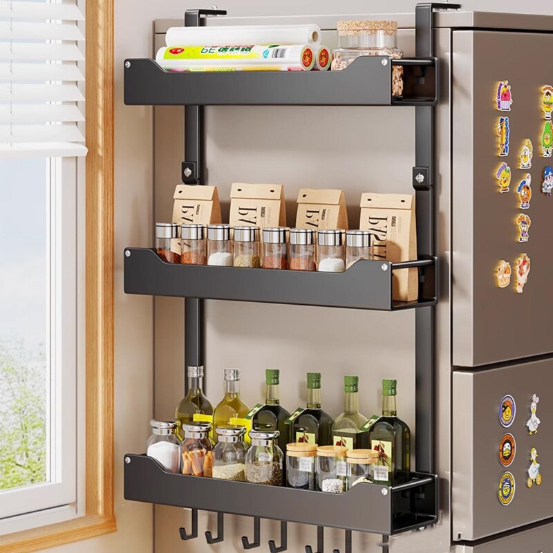 冰箱置物架侧面收纳架子壁挂调味品放置架大容量多层储物筐厨房