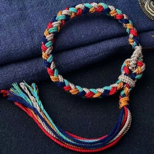 藏式手绳端午节五彩编绳手工编织粗款民族风礼物手搓棉线手绳