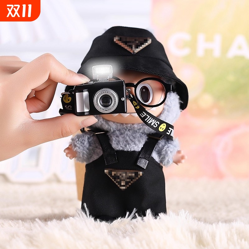 labubu拉布布一代站姿10cm潮牌娃衣背带套装搪胶公仔服装鞋帽配饰