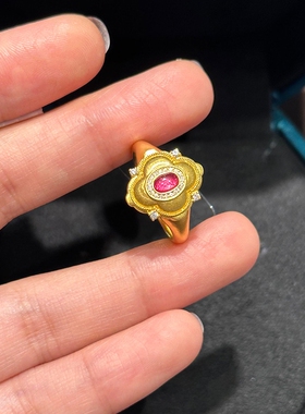中古风鎏金花丝海棠花戒指
