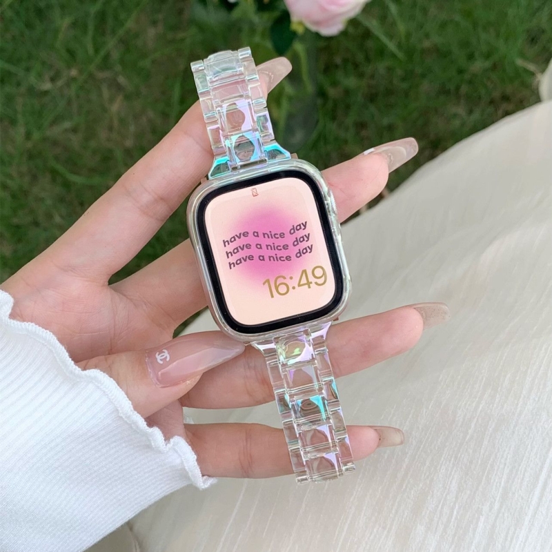 适用荣耀手表5新款个性树脂表链honor智能腕表4亲选Rossini 2i表带Haylou Watch树脂炫彩镭射夏天高级