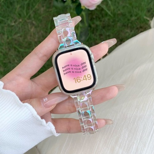 适用荣耀手表5新款个性树脂表链honor智能腕表4亲选Rossini 2i表带Haylou Watch树脂炫彩镭射夏天高级