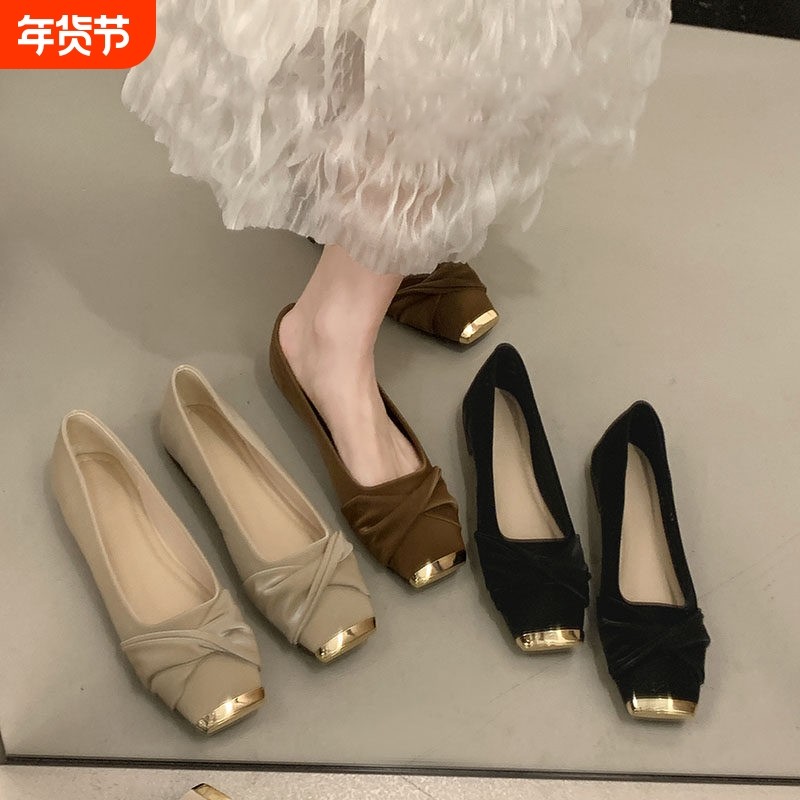法式平底方头浅口单鞋女2026春夏百搭配裙子玛丽珍瓢鞋小皮鞋杏色,女鞋,浅口单鞋,淘宝优惠券,粉丝福利购,淘宝优惠卷