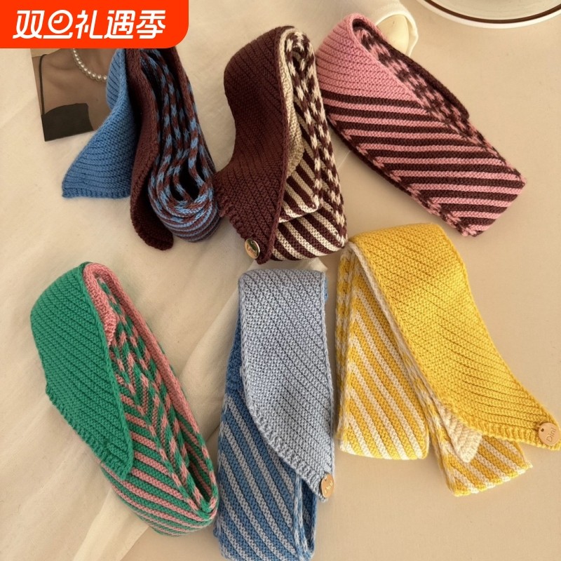 韩系配饰小长条领带丝巾秋冬新款氛围感条纹小围巾出游拍照女围脖
