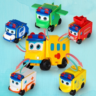 百变校巴车歌德六合一玩具变形车儿童机器人套装超男孩校车小汽车