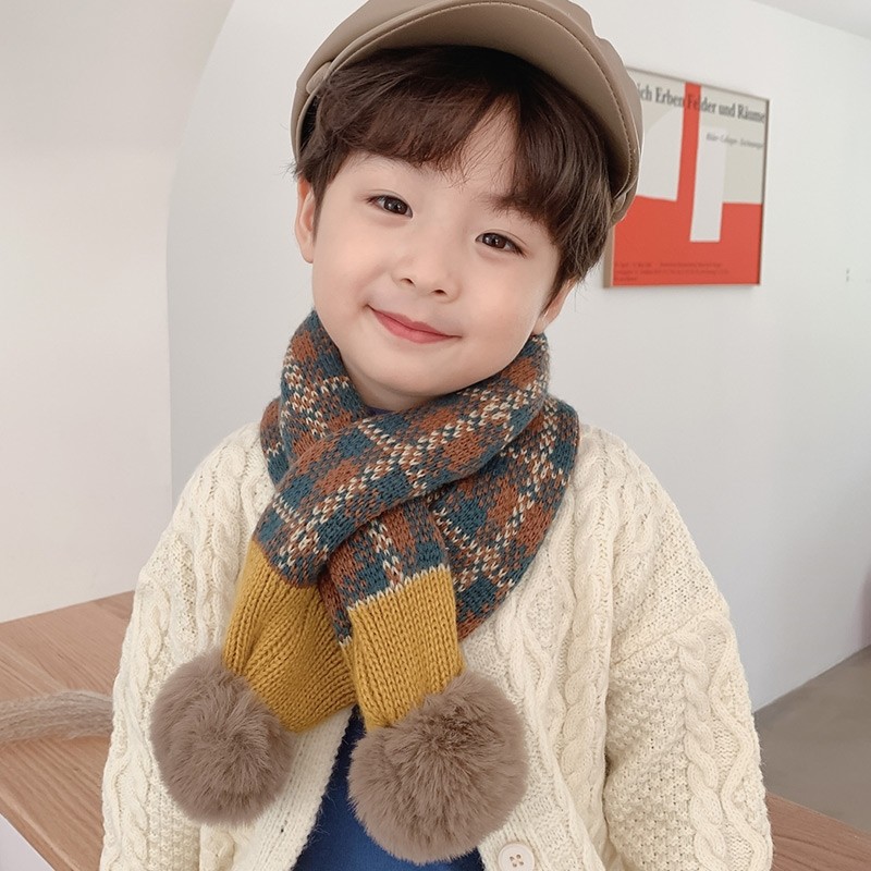 儿童围巾男童围脖秋冬女童2025新款宝宝脖套交叉针织毛线护颈冬季