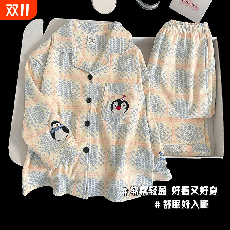 女童新款德绒卡通睡衣家居服套装