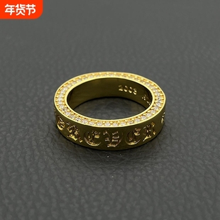 ODEK22K金色满钻永恒之心戒指FOREVER欧美哥特风小众指环百搭男女