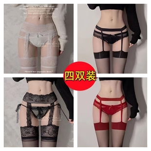 夏 情调黑丝吊带丝袜一体性感蕾丝防勾丝情趣腿环过膝吊袜带女薄款