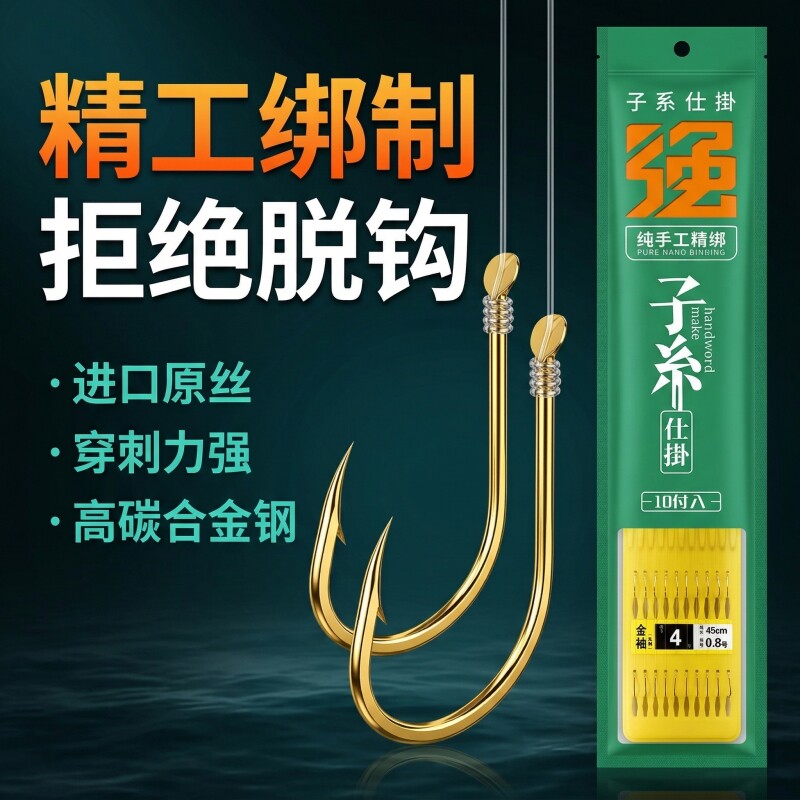 无刺双钩成品子线绑好钓鱼钩鲫鱼翘嘴鲤鱼防缠绕套