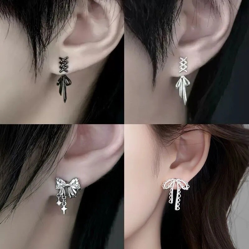 小红书同款网红蝴蝶结丝带耳钉丝带后挂设计感个性冷淡风耳饰女