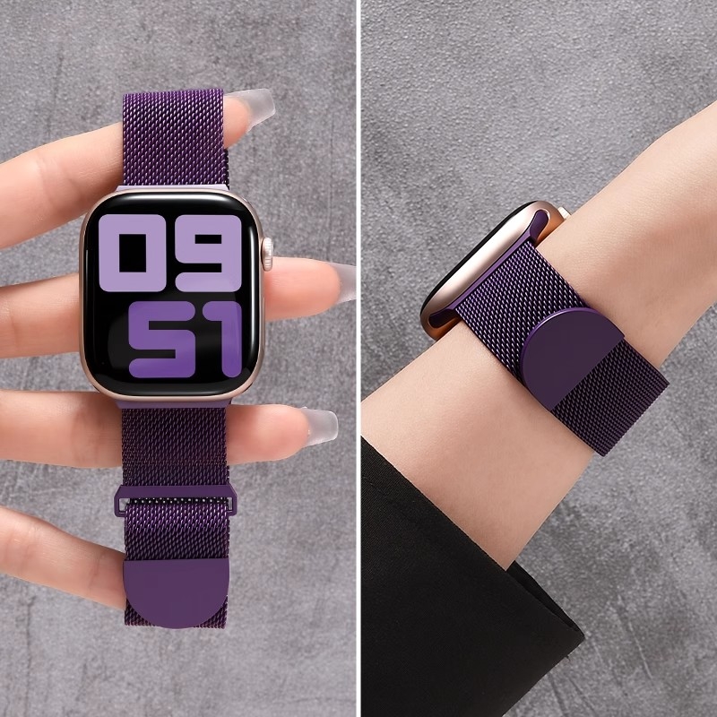 适用苹果s10手表表带s9米兰尼斯磁吸表带iwatch8/7/6/5金属不锈钢运动腕带se代夏季透气ultra男女新款梅子色