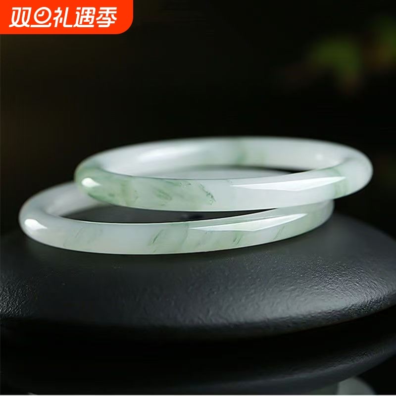 新疆天山翠仿玉手镯女冰糯种冰翠浅绿山水飘玉髓玉镯子少女款圆条
