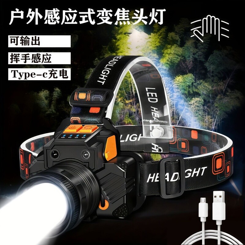 公牛适用德国工艺变焦矿灯强光感应头灯Type充户外应急登山头戴式