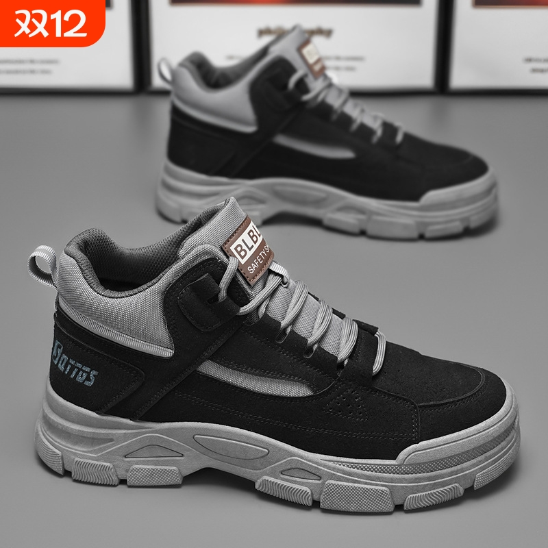 品牌断码春季男鞋新款透气高帮马丁靴男士百搭防滑耐磨户外工装鞋