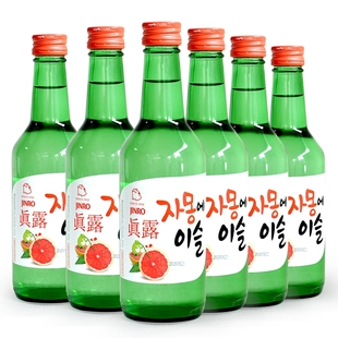 韩国进口真露烧酒西柚味女生微醺果味酒甜酒非清酒13度360ml 6瓶