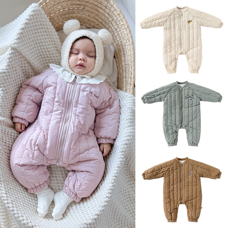 冬装可爱刺绣婴儿夹棉加厚连体衣婴幼儿冬季外出棉服男女宝宝衣服