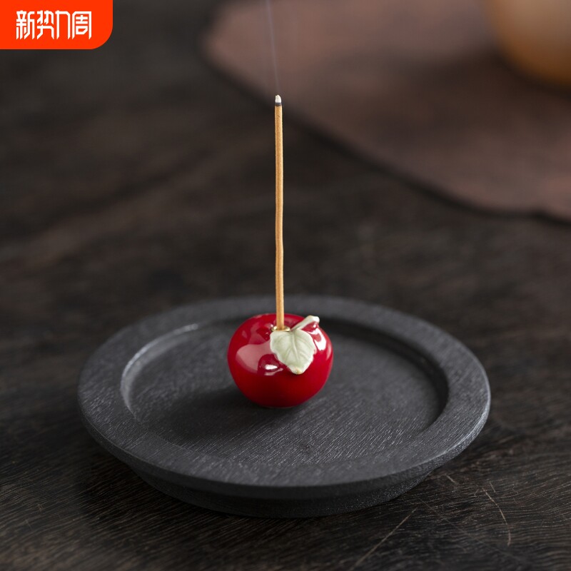 【保佑平安】创意陶瓷小苹果线香插座禅意茶室桌面香薰炉立香香炉