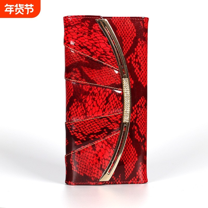 俄罗斯三折真皮钱包女士漆皮亮皮鳄鱼纹斑点纹爆款
