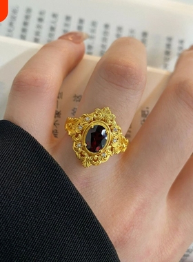 法式中古金色花丝蛋形戒指女复古轻奢优雅贵气镶嵌锆石老钱风指环