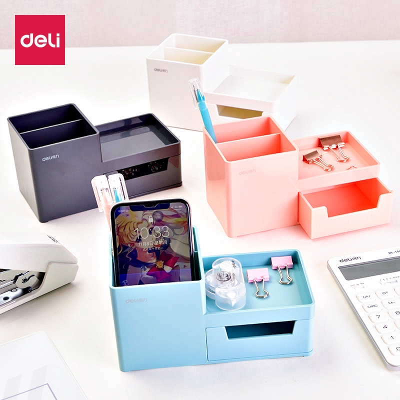 得力笔筒创意时尚韩国小清新可爱学生文具收纳盒桌面摆件多功能办公室笔筒简约大容量塑料办公学生用品包邮