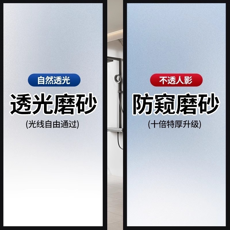 自粘磨砂玻璃贴纸办公室窗户防隐私免胶玻璃贴透光不透明玻璃贴膜