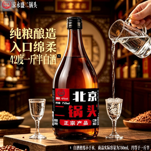 42度北京二锅头750ml一斤半纯粮食酒浓香型口粮酒高粱白酒永盛