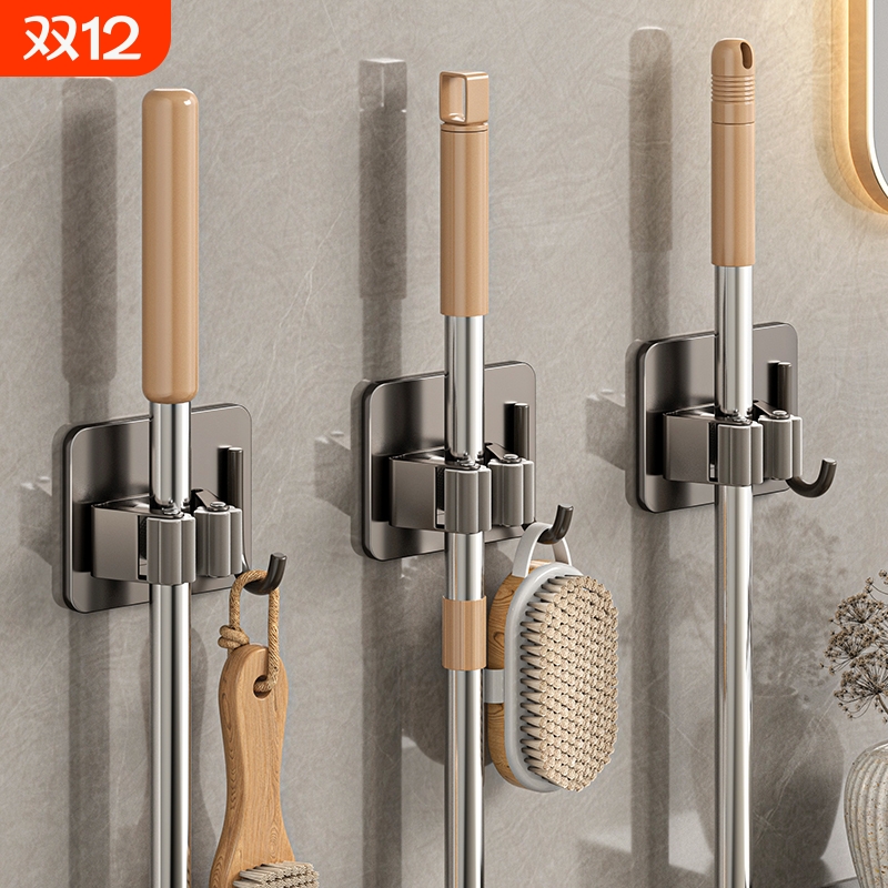 拖把壁挂夹卫生间浴室置物架免打孔扫把拖布夹固定卡扣墙上收纳架