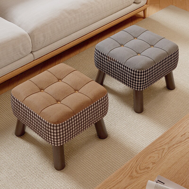 复古实木小板凳门口换鞋凳简约客厅沙发凳软包方凳小凳子家用矮凳