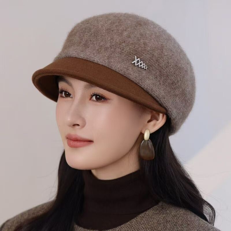 秋冬季保暖鸭舌帽贝雷帽毛线帽女款帽子新款加厚女帽妈妈时尚洋气