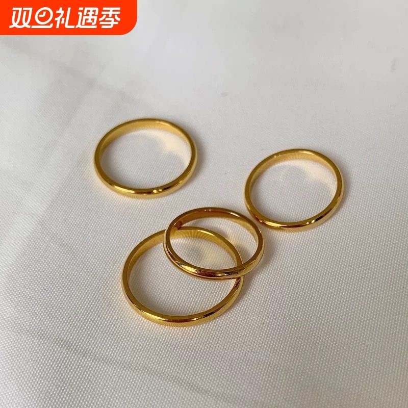 素圈钛钢沙金戒指简约磨砂光面戒指情侣对戒百搭流行镀金强保色