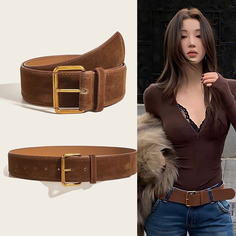 绒面复古棕色宽腰封腰带女2025新款配饰装饰配裙子牛仔裤大衣皮带