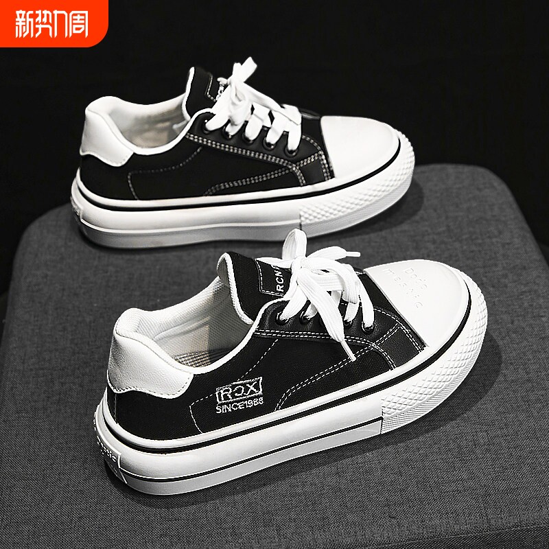 帆布男鞋春季透气薄款日系学生厚底大头板鞋休闲运动黑色耐脏布鞋