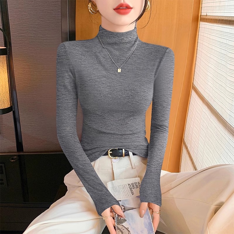 半高领黑色打底衫秋冬新款薄款