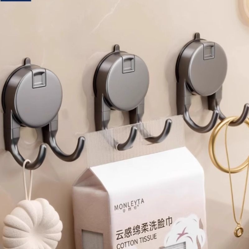 吸盘双挂钩悬挂式抽纸强力粘钩厨房卫生间挂架免打孔承重收纳上墙