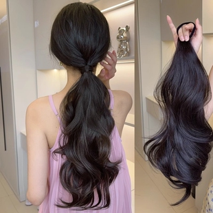 低马尾假发辫子女人鱼卷马尾绑带式大波浪网红低扎气质蓬松假马尾