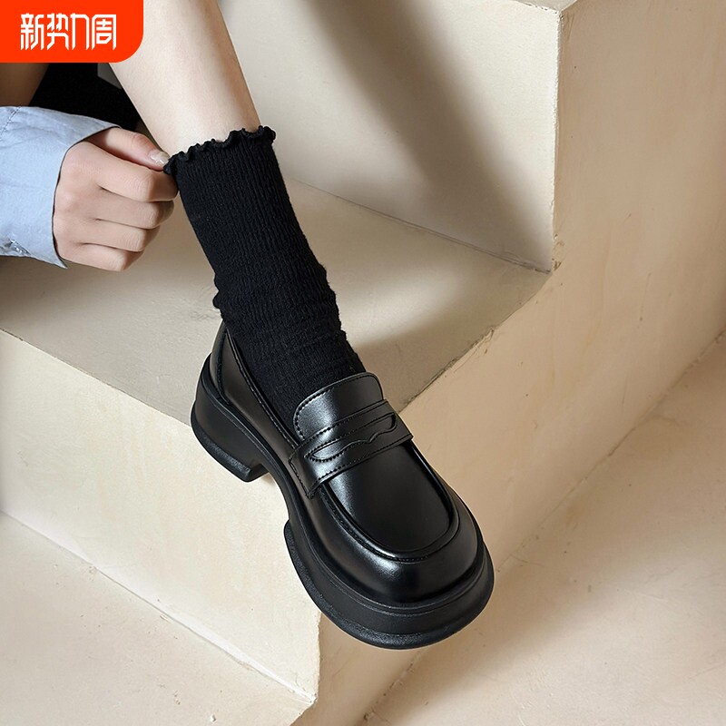 小皮鞋女2026春季新款英伦风jk粗跟厚底乐福鞋女休闲百搭单鞋圆
