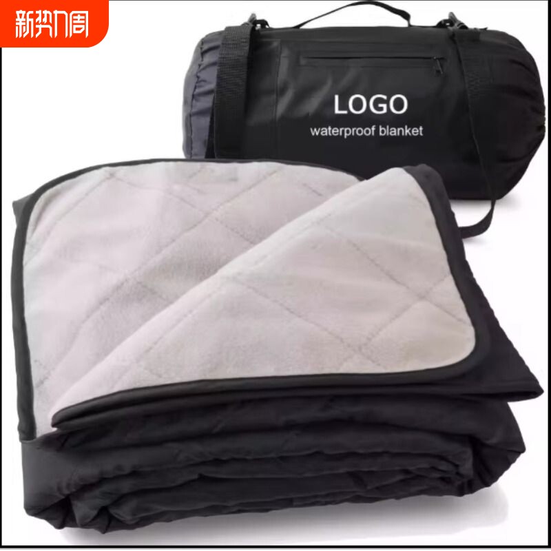 户外用品摇粒绒涤纶露营毯子防水加厚便携式野餐垫防潮可机洗黑色