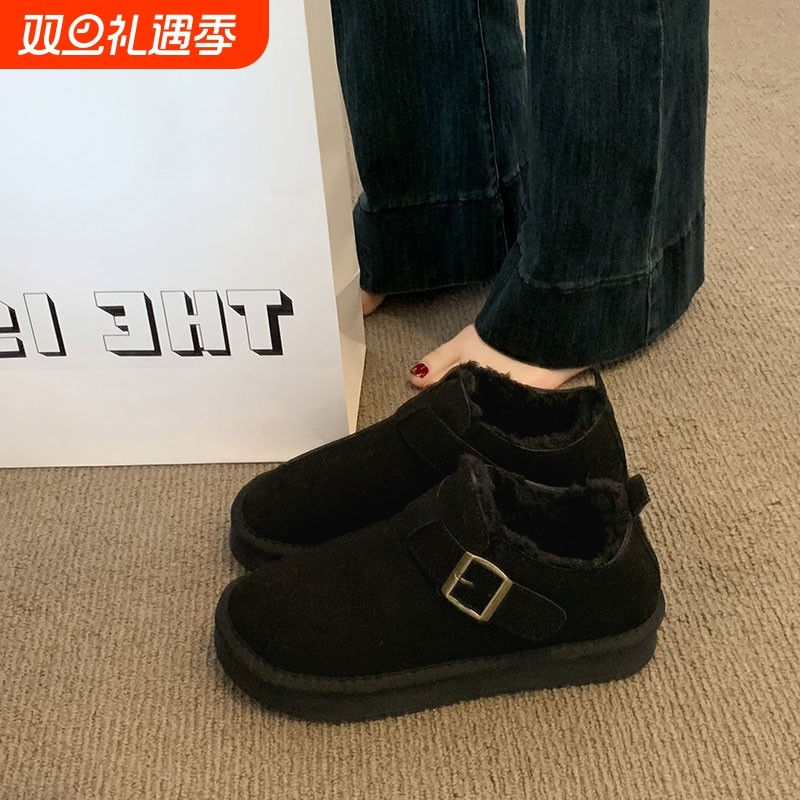 平底加绒保暖全包勃肯鞋毛毛棉鞋女2025新款冬季雪地靴乐福豆豆鞋