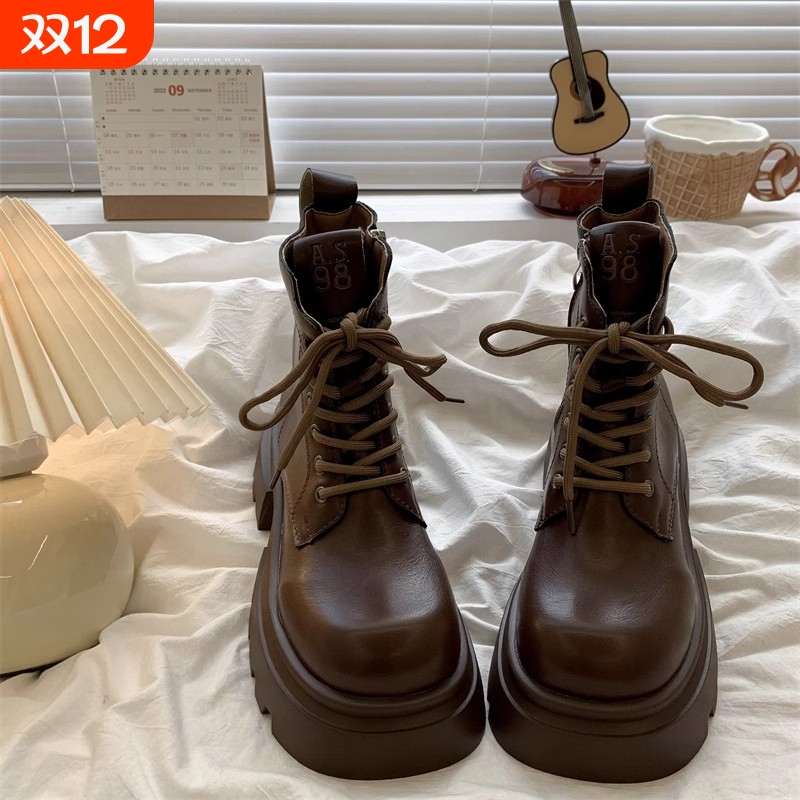 蔻孜马丁靴女2025秋冬季新款时尚休闲小个子增高厚底短靴