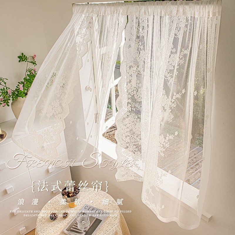 纱帘免打孔安装法式蕾丝帘卧室门帘2025新款窗帘女孩房帘防紫外线
