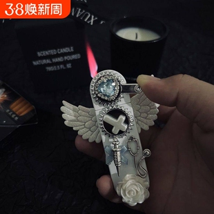 y2k天使之翼齿轮打火机圣洁感送男友女生闺蜜粉色火焰防风
