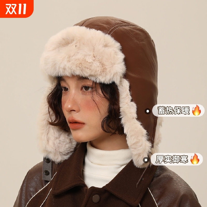 2025新款复古加绒加厚飞行员帽