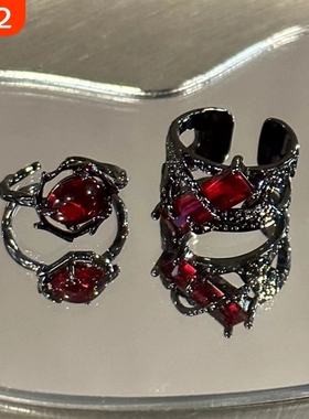 红月光戒指男女ins小众设计感开口可调节指环冷淡风食指戒尾戒潮