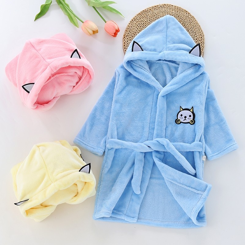 秋冬新款男女童睡袍中小儿童睡衣珊瑚绒连帽动物浴袍