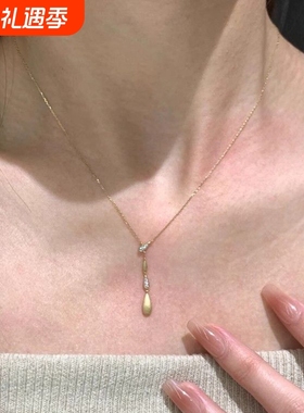 水滴~y字闪钻轻奢悬浮极简主义拉丝极细款锁骨链女金色高级感配饰