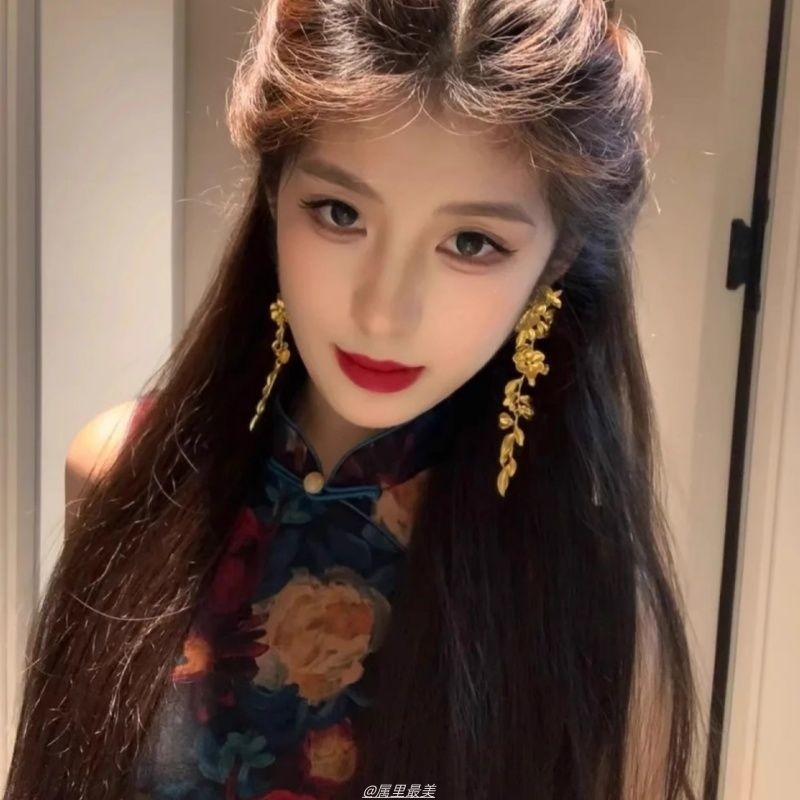 大气鎏金花朵流苏耳环复古民族风新中式耳钉轻奢小众夸张气质耳饰