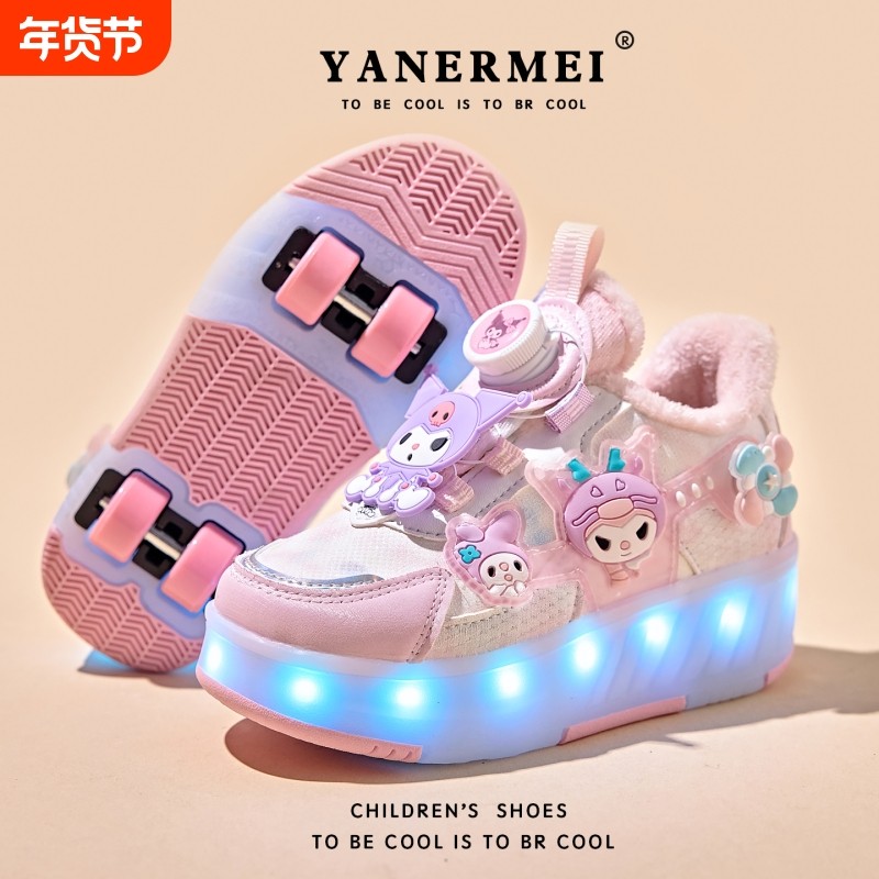 女童暴走鞋秋冬2026儿童加绒溜冰鞋女孩四轮滑轮鞋防滑旋转粉色