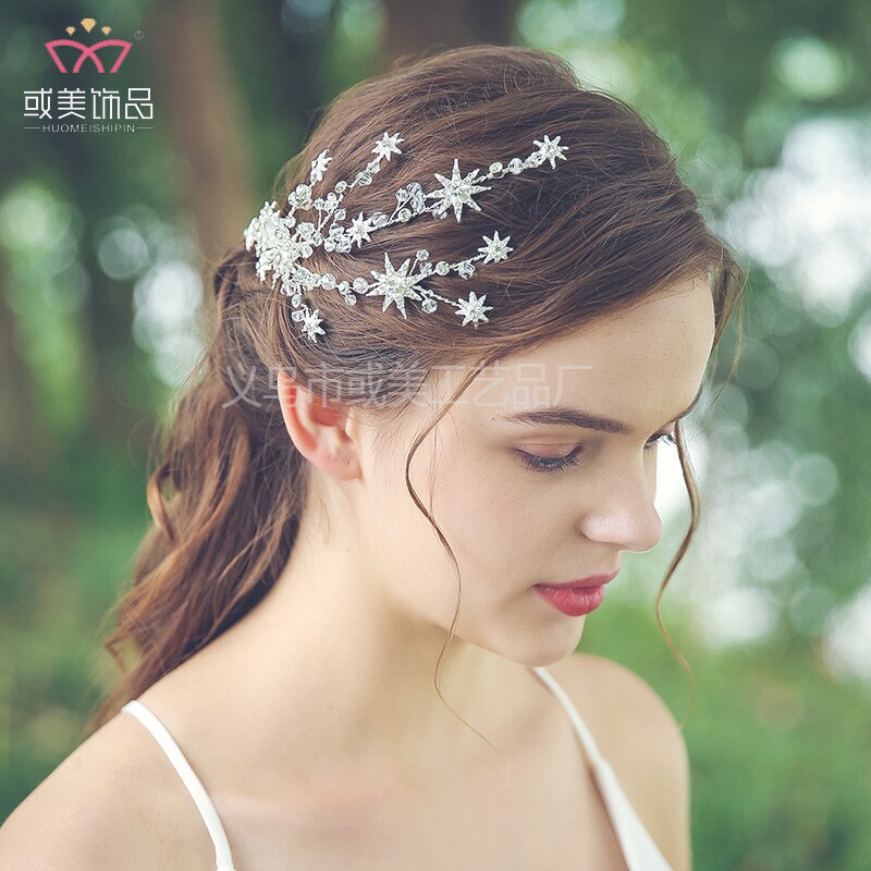 亚马逊新款新娘头饰星星形状水钻发夹 ins风婚纱配饰品批发