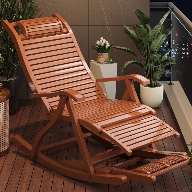 a竹摇椅阳台休闲躺椅老人摇摇椅家用庭院午休椅子可躺睡折叠逍遥
